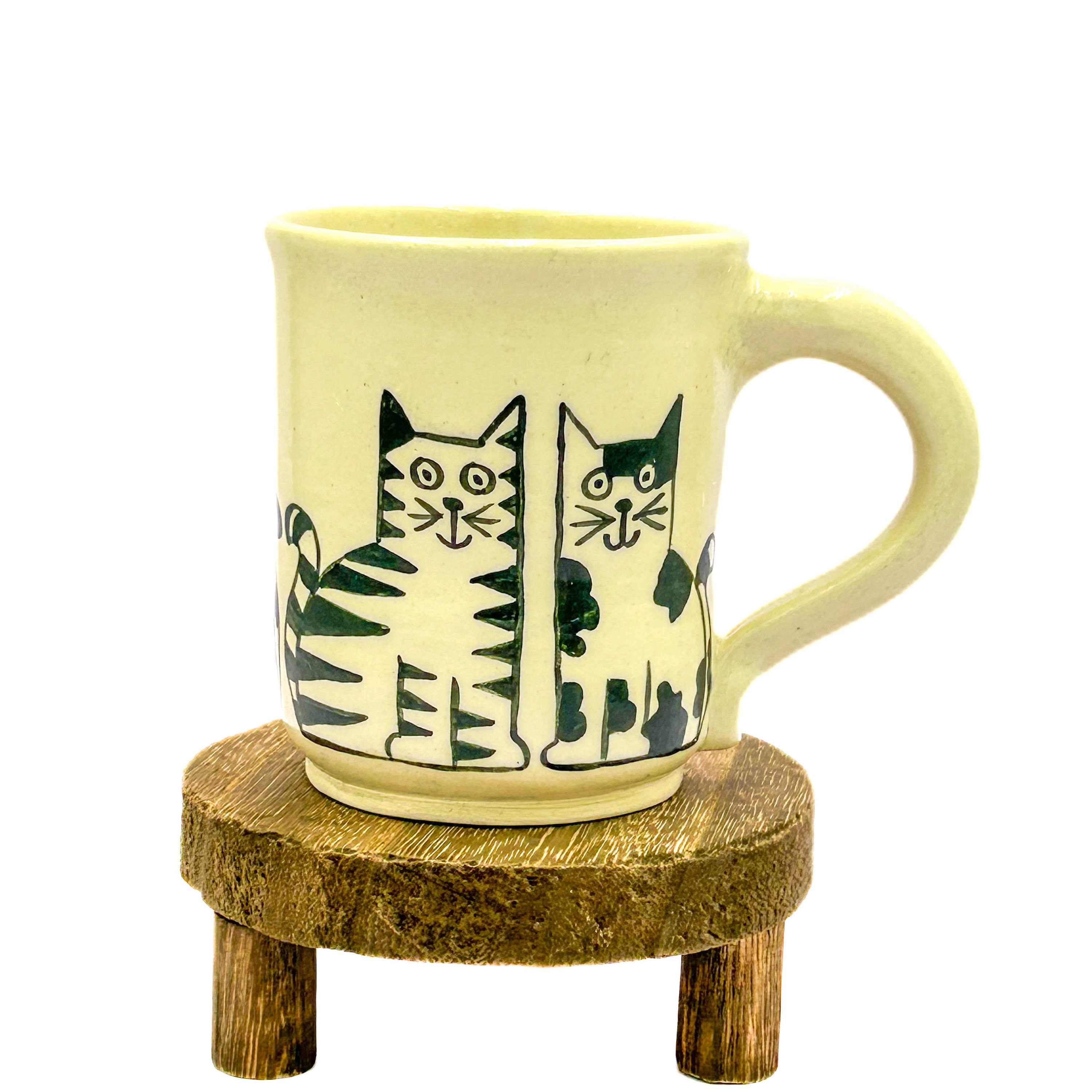 Vintage 1995 Hand Thrown Kitty Cat Pottery Coffee Mug Signed by