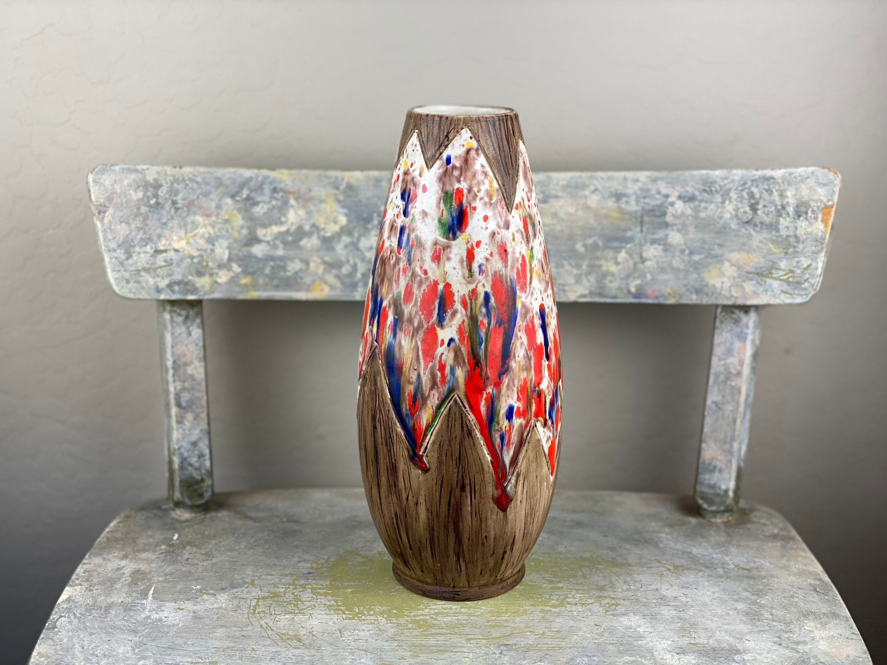 Vintage Mid Century Modern Ceramic Studio Pottery Vase Colored Glaze 12 ...
