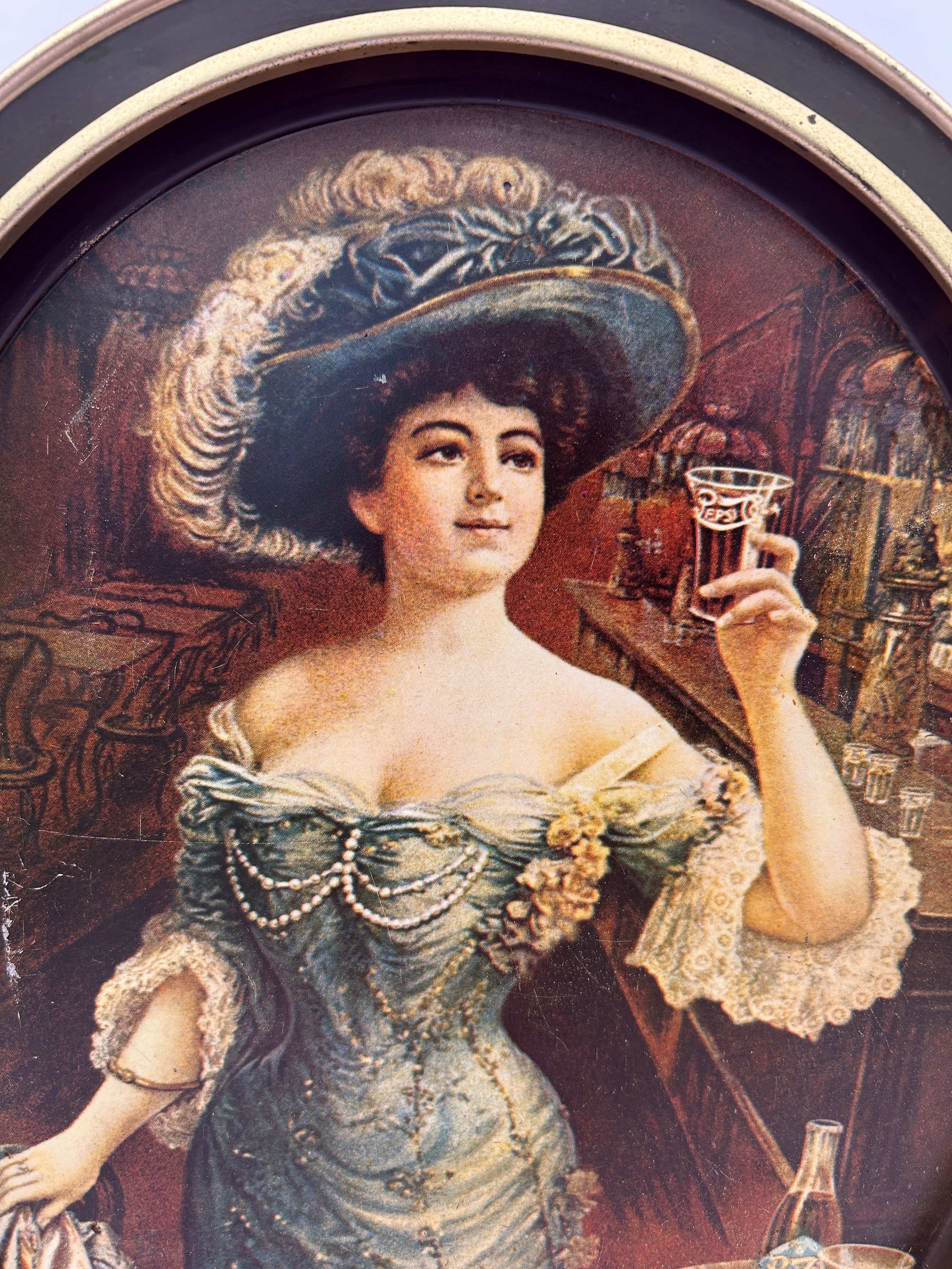 Vintage Pepsi Cola Oval Tin Decor Vintage Victorian Lady Drinking
