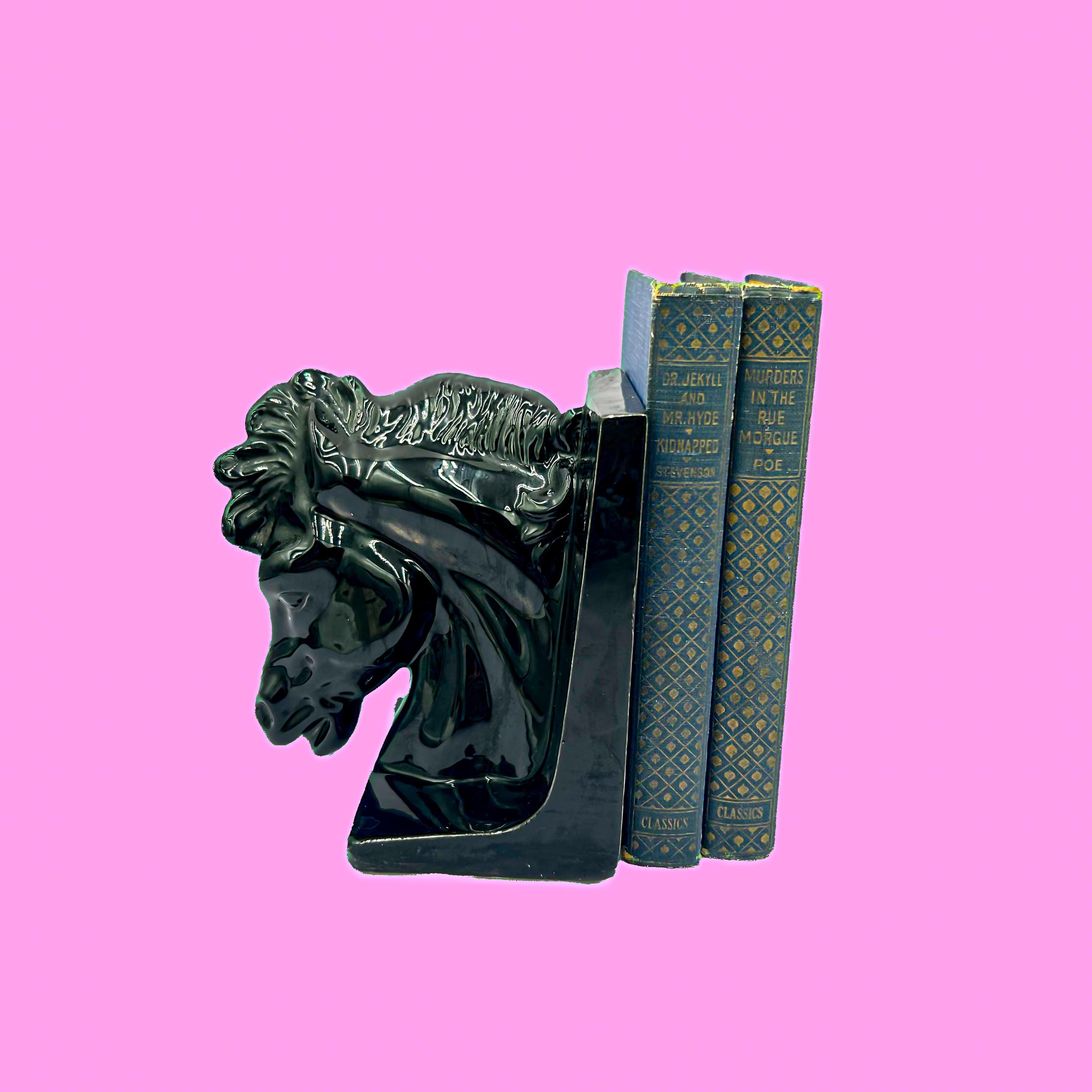 Vintage Black Horse Head Bookend | Equestrian Decor | Mid-century
