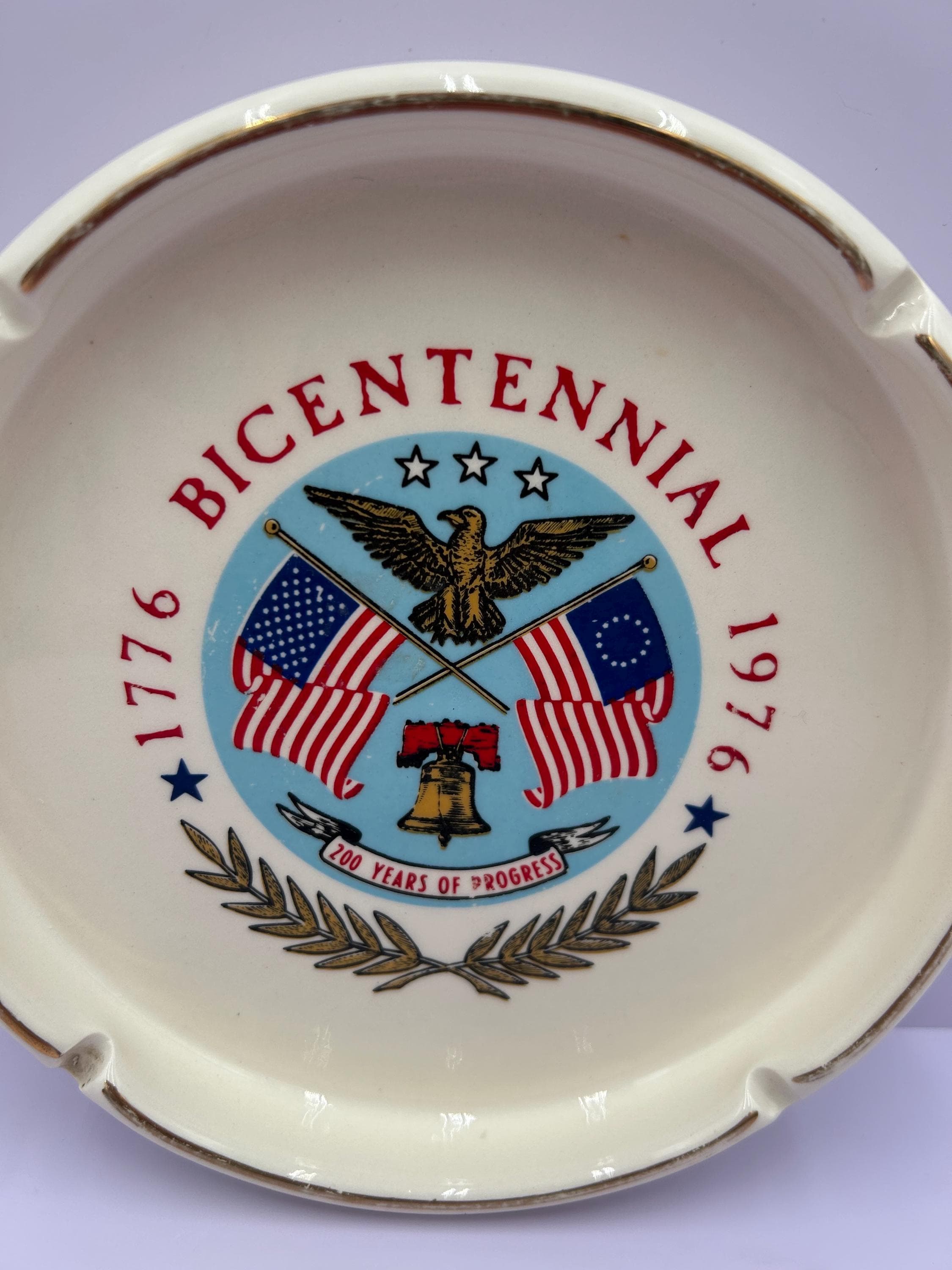 Vintage 1976 Bicentennial Ceramic Ashtray - 200 Years of Progress