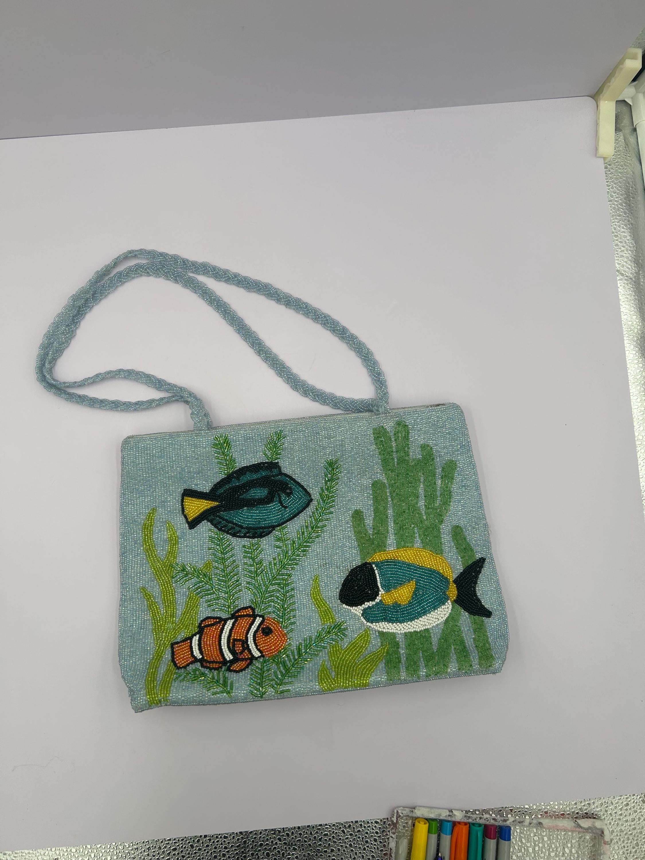 Vintage Beaded Clown Fish & Tropical Fish Purse - Unique Aquarium