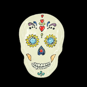 Hand-Painted Day of the Dead Sugar Skull Ceramic Spoon Rest - Dia de los Muertos Kitchen Decor 8.5x6”