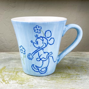 Walt Disney Mini Mouse Flowers Coffee Tea Mug Cup White Blue