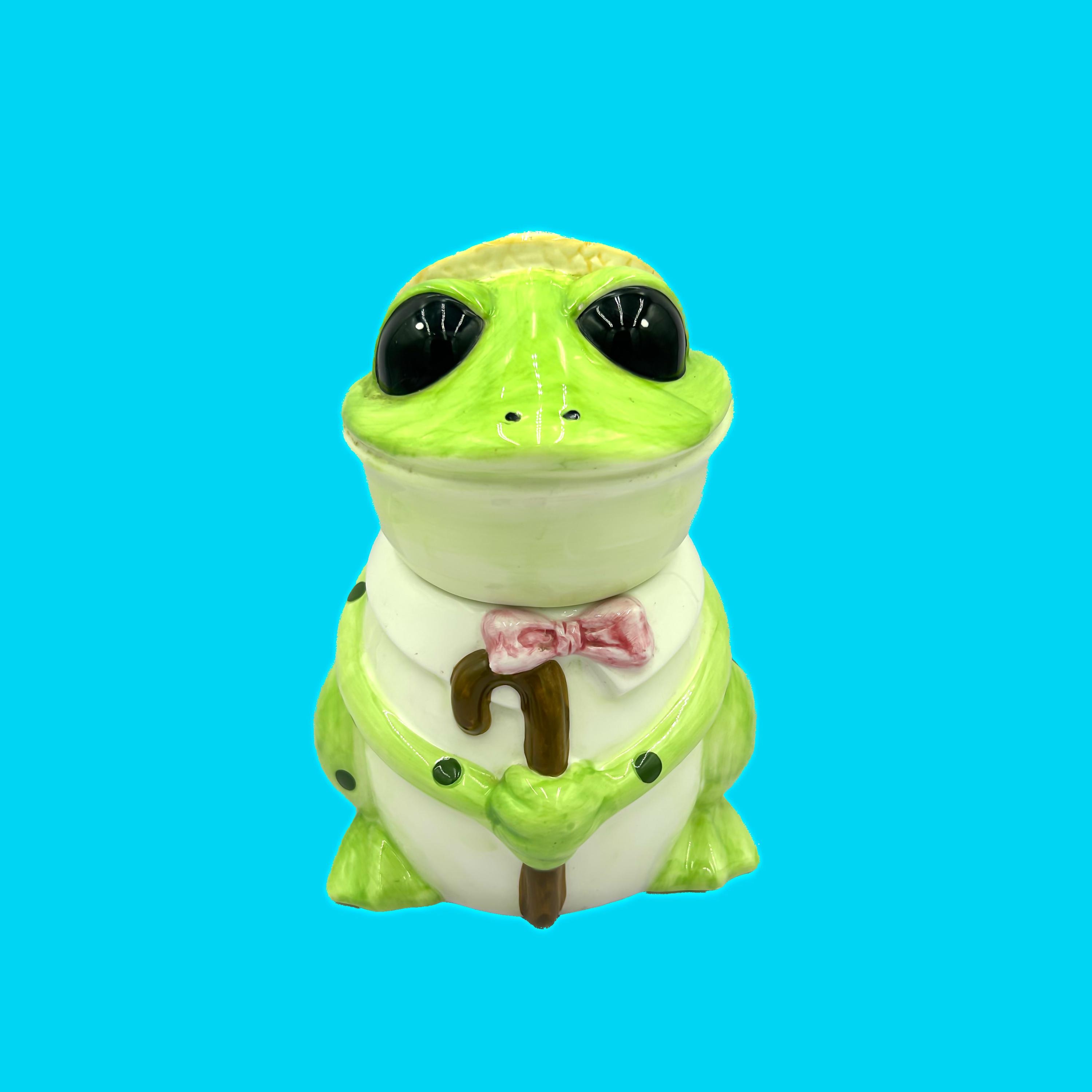 Vintage 1998 Tone World Frog Holding Cane Cookie Jar - RARE