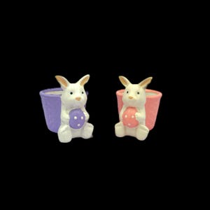 Vintage Ceramic Easter Bunny Planters, Pastel Bunny Decor, Spring Flower Pots, Set of 2
