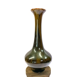 Vintage MCM Hosley TM Potteries Vase Dark Chocolate Brown Drip Crackled Glaze Vase 13&quot; Tall