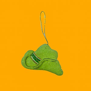 Vintage Hand-Painted Green Sombrero - Cowboy Hat Christmas Ornament - Southwest Western Holiday Decor - Handcrafted Clay Art 3”