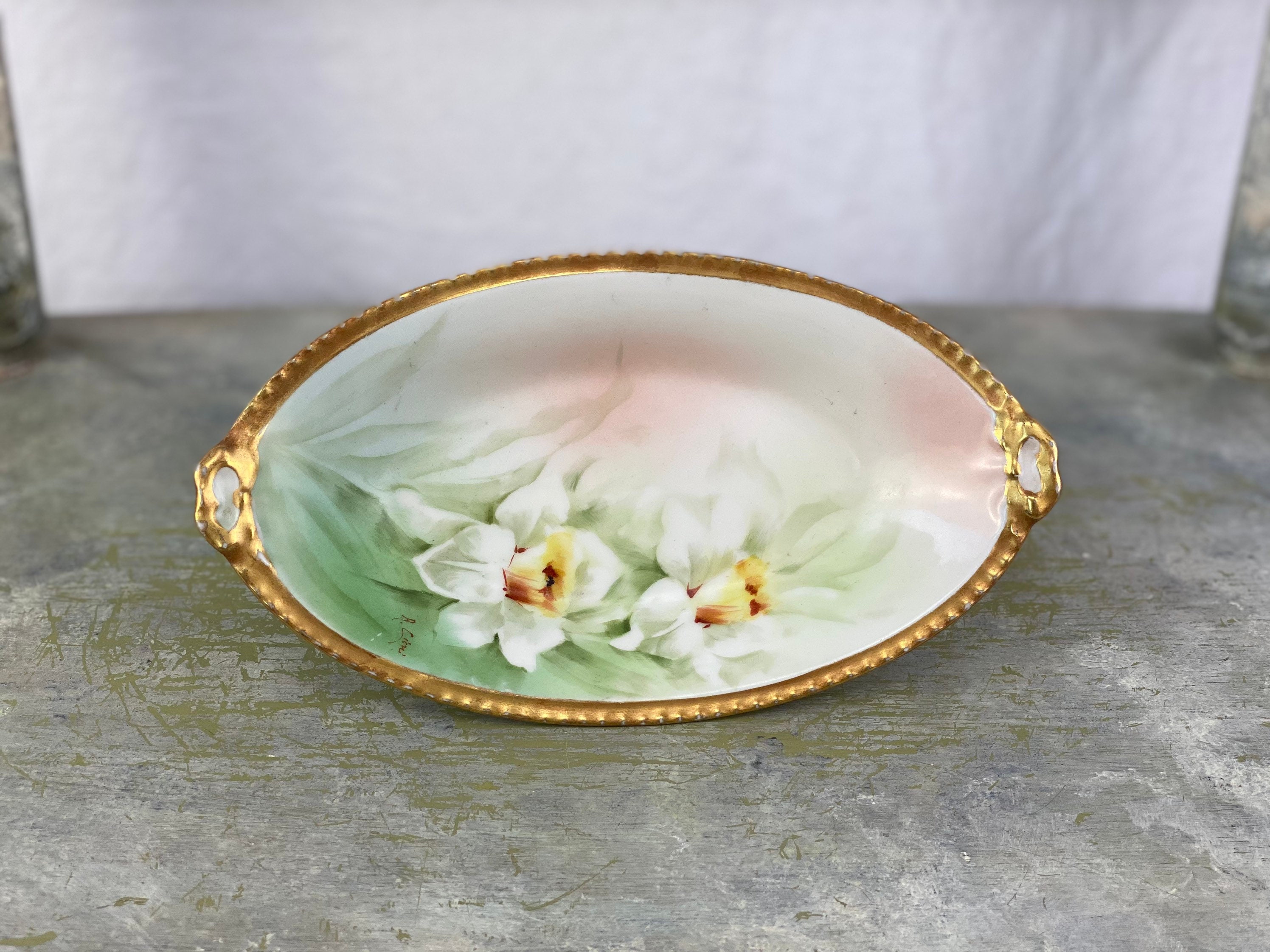 Vintage Richard Ginori Hand Painted Oval Serving Dish Plate Relish 