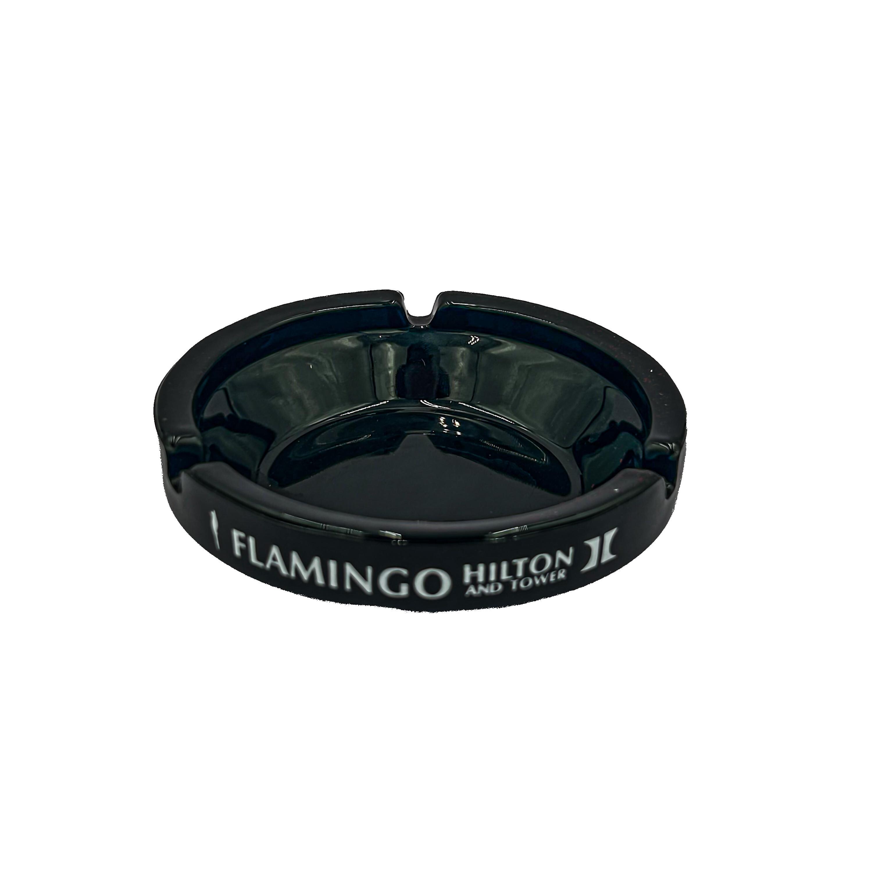 Vintage Flamingo Hilton & Tower Hotel Casino Black Glass Ashtray