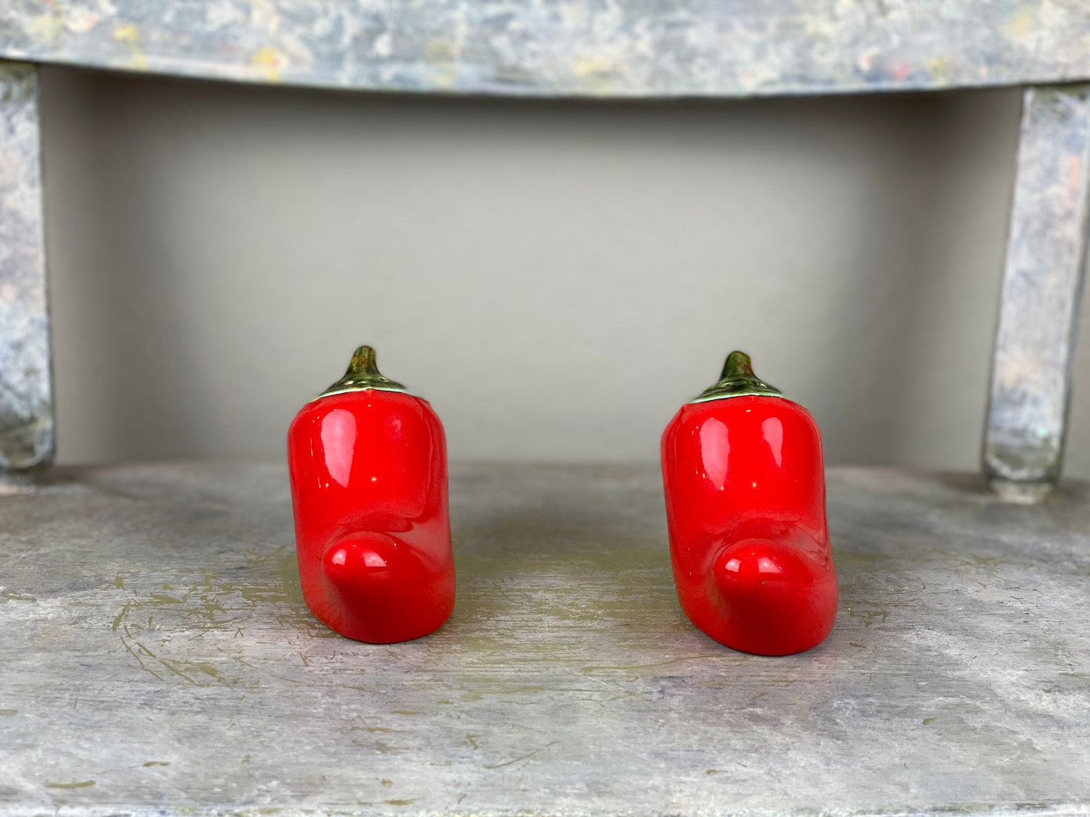 Red Chili Pepper Salt & Pepper Shaker Set Ceramic 4 Vintage Etsy