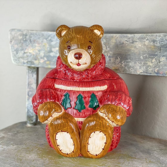 Brown Teddy Bear Ceramic Adorable Cookie Jar. Kitchen Storage