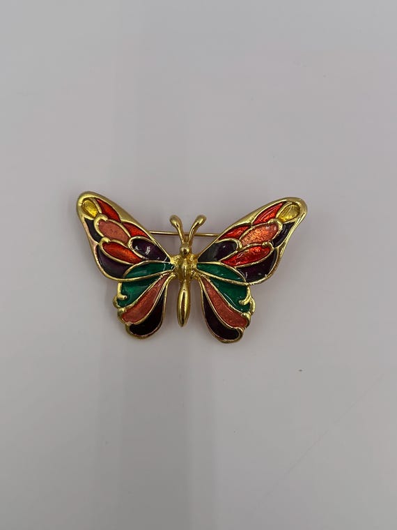Broche Papillon émaillé Coloré - Orange, Rouge, Vert (occasion)
