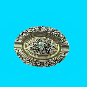 Vintage Anchorage Alaska Souvenir Ashtray - Ornate Silver Tone Metal - Collectible Travel Memorabilia 3.5x2.5”