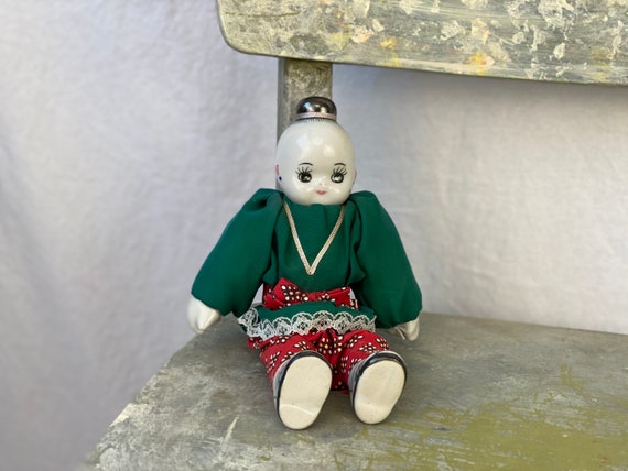 Vintage Chinese Hand Painted Porcelain Head, Hands Feet Girl Cloth