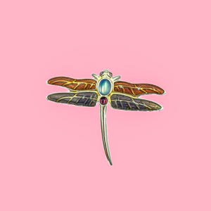 Vintage Monet Dragonfly Brooch Pin - Enamel & Rhinestone Insect Jewelry 2.25”