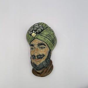 Vintage Bossons Chalkware Head – Indian Maharaja Bust Wall Hanging – Hand-Painted Art Figurine – Collectible British Art Decor