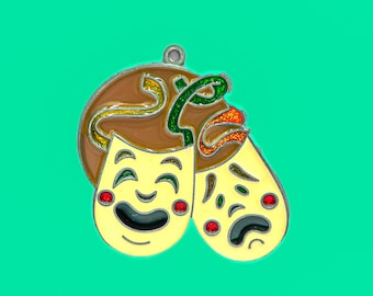 Vintage 1970s Comedy & Tragedy Masks Suncatcher | Retro Theatre Window Decor 4x3.5”