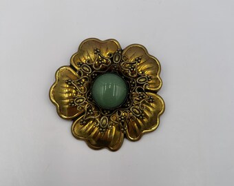 Vintage 1980s Jan Michaels of San Francisco Brass Flower Brooch
