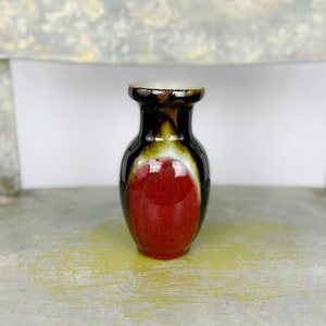 Vintage Studio Art Pottery Bud Vase Copper Green Black Glaze 5 3/4 inches Tall