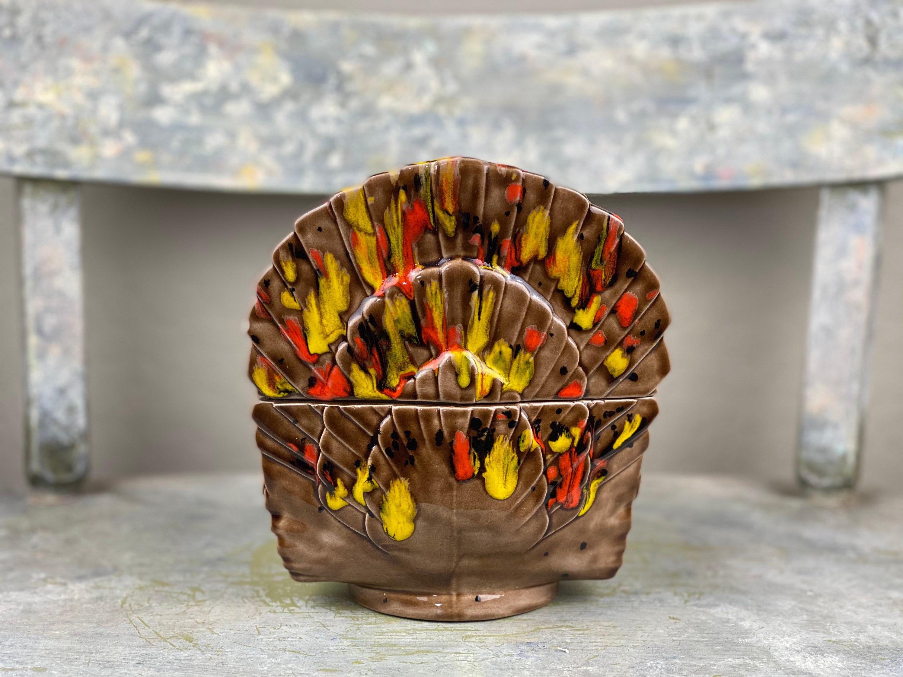 Vintage Ceramic Turkey Candy Dish With Lid Thanksgiving Hand Etsy