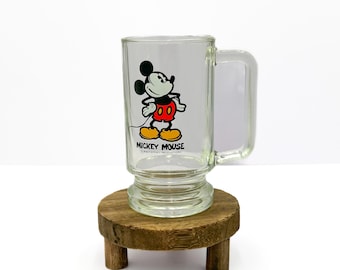 Vintage Walt Disney MICKEY MOUSE Clear Glass Beer Mug Cup with Handle