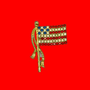 Brochespeld patriottische Amerikaanse vlag strass - glinsterende sieraden VS vlag - vintagestijl statementstuk 2&quot;