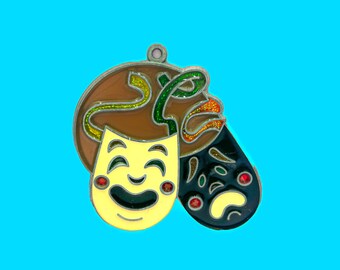 Vintage 1970s Comedy & Tragedy Masks Suncatcher | Retro Theatre Window Decor 4x3.5”
