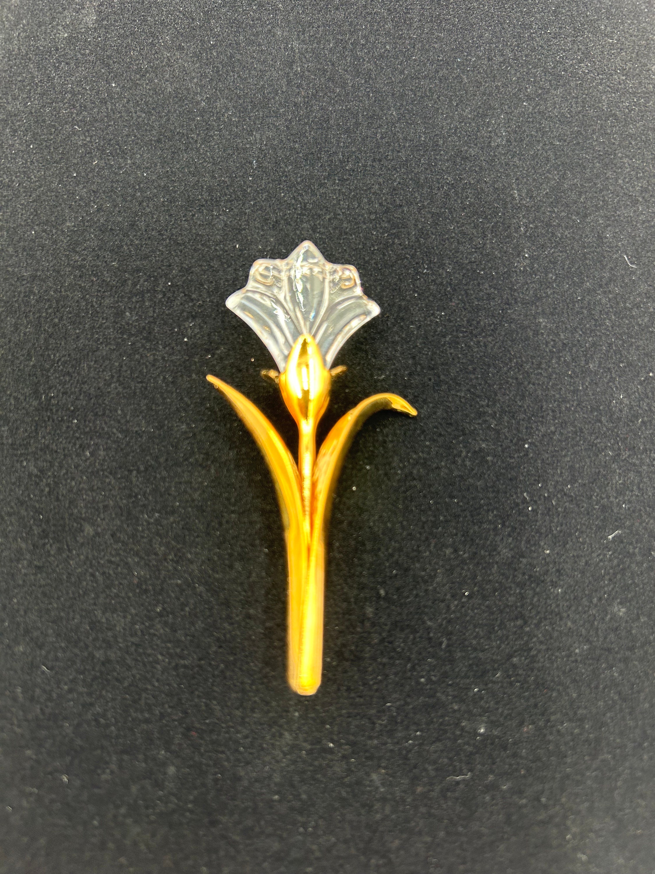 Vintage Swarovski Gold Plate Crystal Lily Brooch Pin Swan