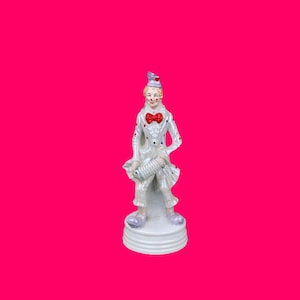 Vintage Porcelain Clown Playing Accordion Music Box Figurine 11” Rain Drops Keep Falling