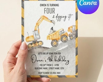 Digging It Construction Party Invite | Canva Digital Template