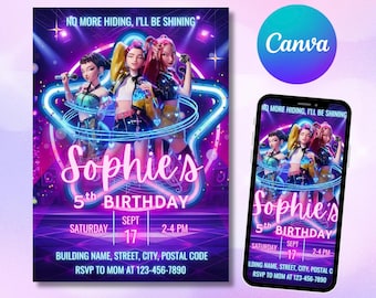K-Pop Demon Hunters Birthday Invitation |  Editable Canva Template | Digital Download