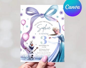 Frozen Elsa Inspired Birthday Invitation | Customize with Canva | Digital Download