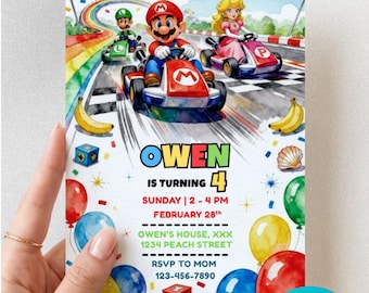 Mario Kart Party Digital Invite Template | Editable with Canva
