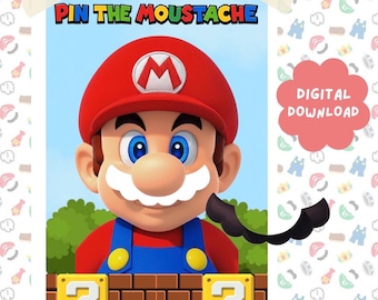 Pin the Moustache on Mario Party Game | Kids Birthday Activity (Digital Download)