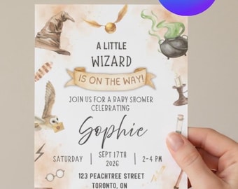Little Wizard Baby Shower Invite | Canva Template | Instant Download