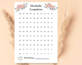 Wedding countdown, 100 days until the wedding, to print out yourself in DIN A4, 100 days of anticipation, wedding preparation