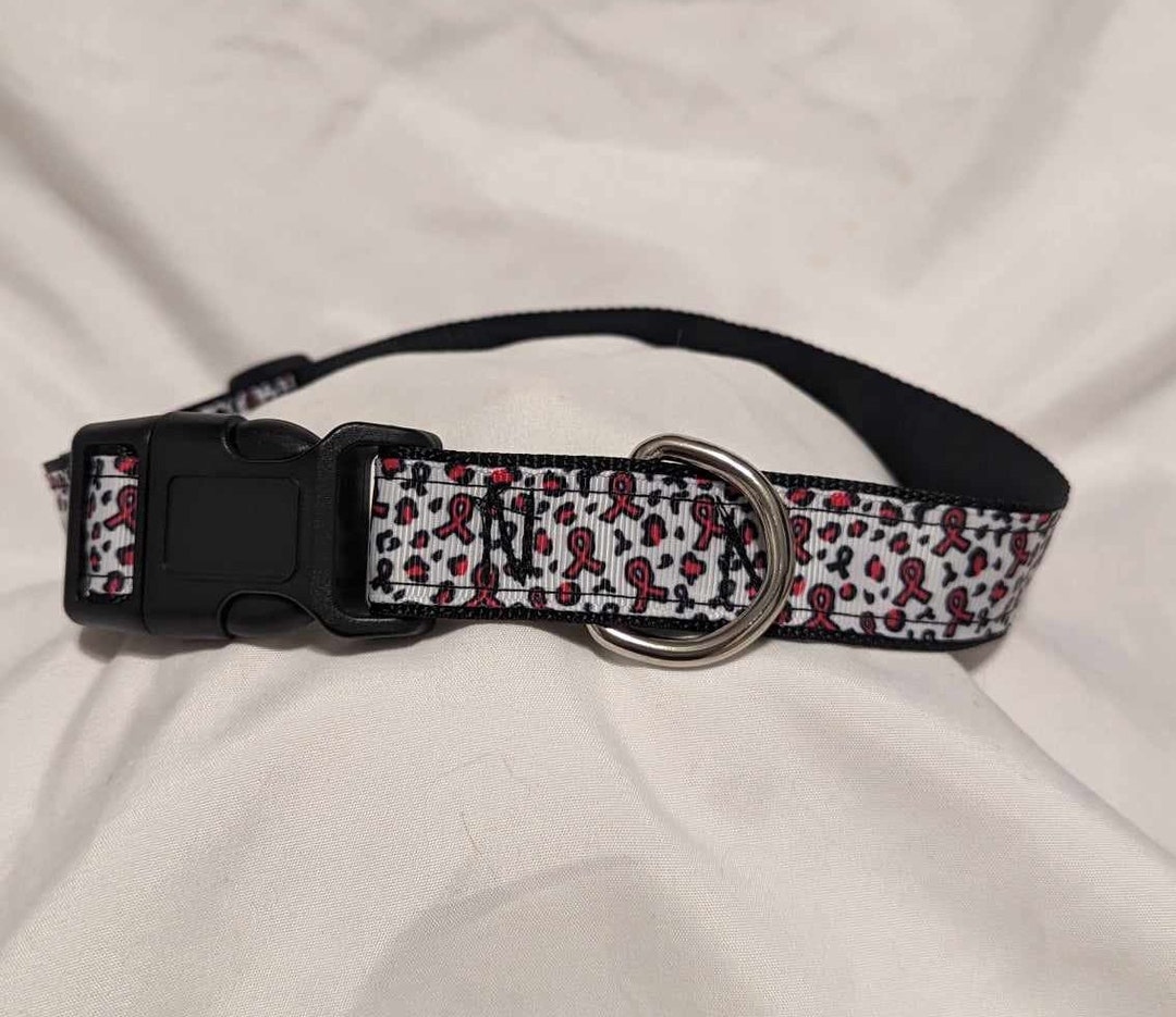 Pink Breast Cancer Ribbons Large Dog Collar * 1 Inch * Approx. 17-27 ...
