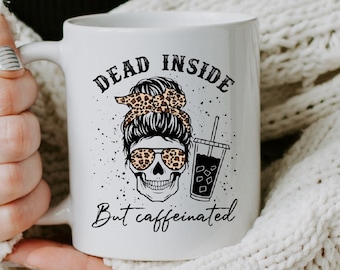 Divertente regalo per tazza da caffè: teschio morto dentro ma caffeinato