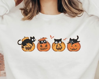 Halloween Sweatshirt Cat in Pumpkin Crewneck Sweater or Hoodies for Halloween
