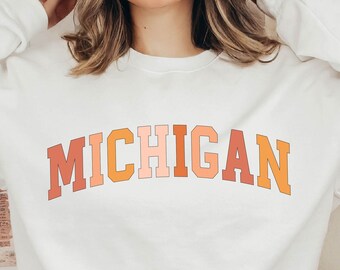 Michigan Sweatshirt Retro State Crewneck Sweater or Hoodie