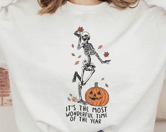Tanzendes Skelett Halloween Sweatshirts - Halloween Shirt, Damen Crewneck oder Herbst Kapuzenpullover für gruselige Jahreszeit