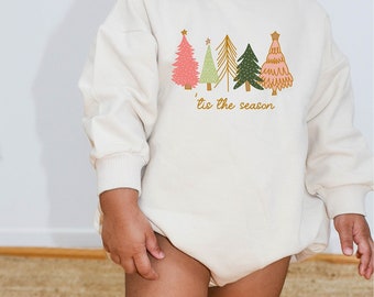 Christmas Baby Outfit Sweatshirt Romper Sweater Bubble Romper Holiday Picture Outfit for Baby Organic Cotton