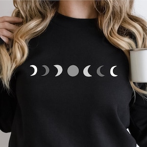 Moon Sweatshirt Moon Phase Shirt Celestial Aesthetic Sweatshirt Boho Hoodie Outdoor Sweatshirt Camping Tee Trendy Oversized Shirt