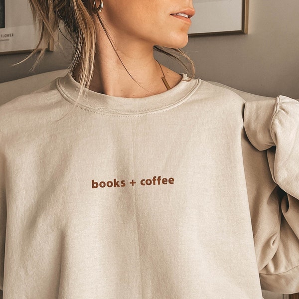 Embroidered Sweatshirt Book Lover, Books + Coffee Minimalist Hoodie