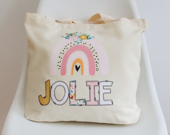 Personalized Kids Name Rainbow Tote Bag for School, Daycare, Preschool