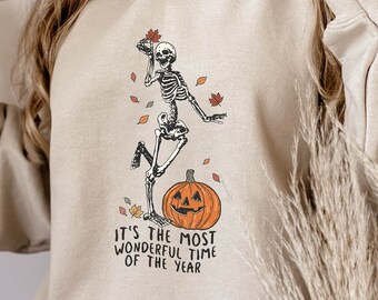 Dancing Skeleton Hoodie: Spooky Season Halloween Sweatshirt