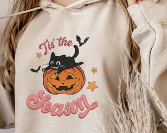 Halloween Cat Hoodie- Halloween Crewneck Cats Sweatshirt for Spooky Season