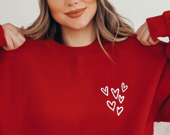 Embroidered Valentines Sweatshirt for Women  - Hearts Minimalist Hoodie