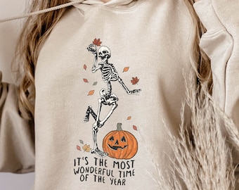 ダンシングスケルトンパーカー - 不気味な季節にぴったりのハロウィンクルーネックスウェットシャツ